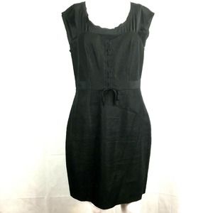 Rebecca Taylor Dress Womens Sz 8 Black Linen‎ Silk Short Sleeve Sheath